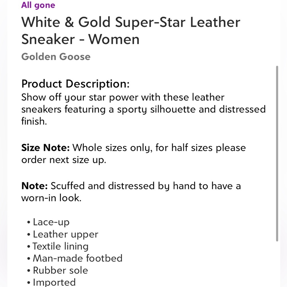 NWT Golden Goose Women Sneaker White & Gold sz 38 - Picture 14 of 14